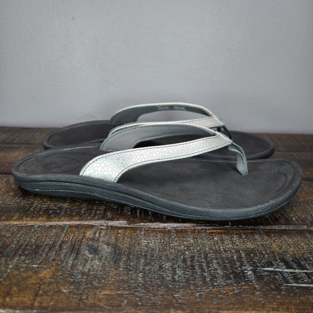 NEW Olukai Kulapa Kai Womens Size 5 Sandals Flip Flop Thong Flats Silver Black